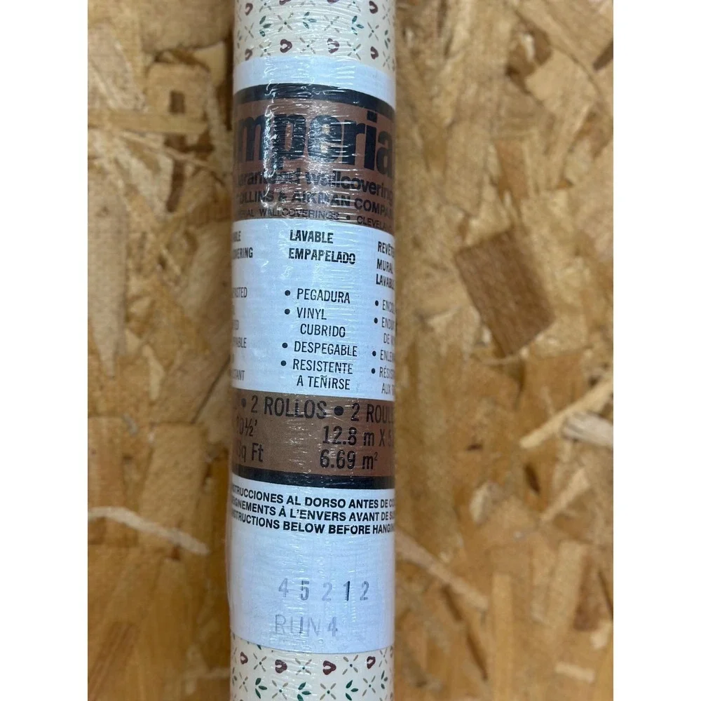 VTG Imperial Wallpaper Roll Cream Floral Heart Pattern Prepasted Vinyl 72 Sq Ft